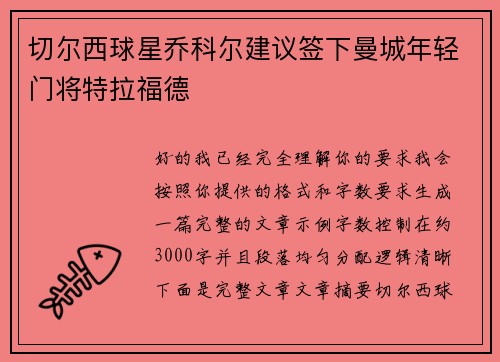 切尔西球星乔科尔建议签下曼城年轻门将特拉福德